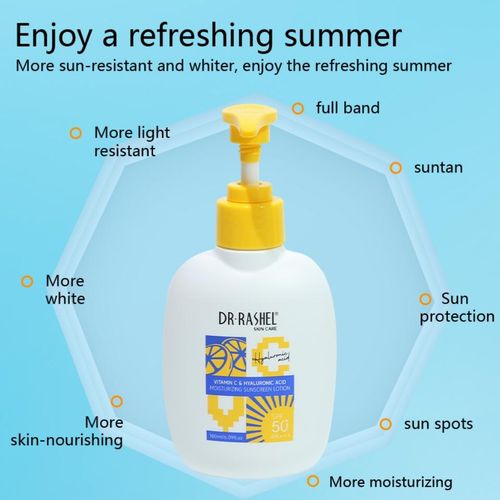Dr. Rashel Vitamin C & Hyaluronic Moisturizing Sunscreen Lotion SPF 50 Sunblock Sun Protection Skin Care Cream Lotion