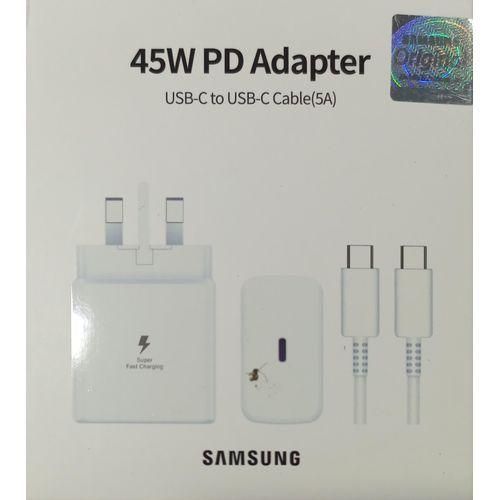 Samsung 45Watts Fast Header C To C Charger WHITE Adapter For All Type C Gadgets, Galaxy A15,A25,A05S,S23FE, S20FE With Type C Output