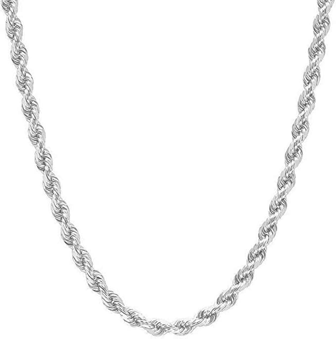 Mens Italian 925 Sterling Silver Diamond Cut Rope Chain Necklace, 5MM, 6MM, 7.5MM ,8.5MM- Mens Rope Chain, Sterling Silver Rope Chain Necklace For Men, Mens Rope Chain Bracelet (20.00, 6MM)