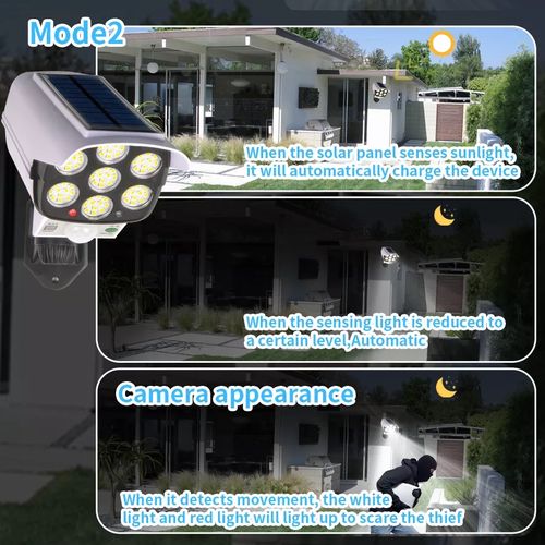 77 LED Solar Flood Light with Motion Sensor – Enhanced Battery Storage, Waterproof, Wireless Security Light for Porch, Garden, Patio – Dummy Camera Decoy (Weatherproof)