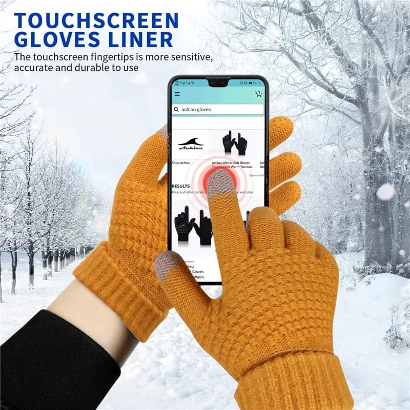 Women and  Men Warm Winter Touch Screen Gloves Stretch Classical Knit Mittens Wool Full Finger Outdoor Cycling Driving Gloves
