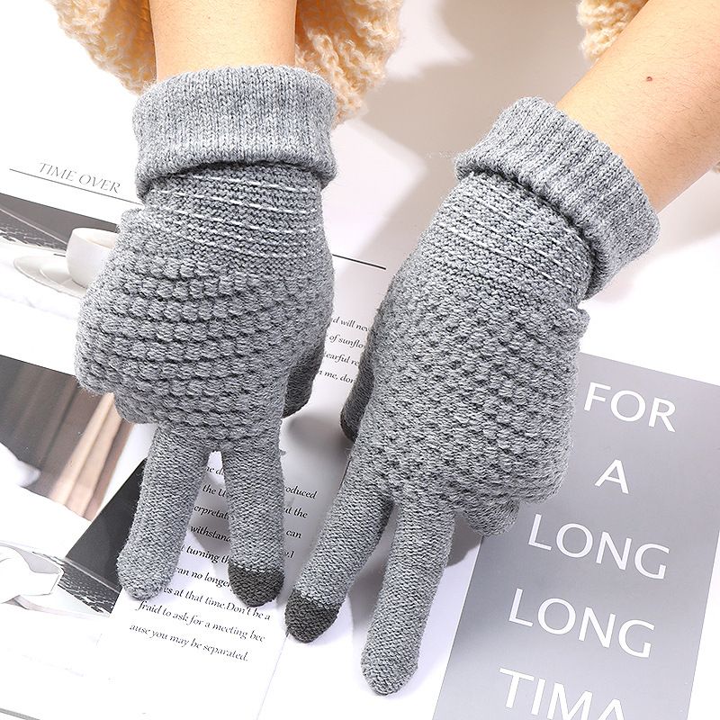Women and  Men Warm Winter Touch Screen Gloves Stretch Classical Knit Mittens Wool Full Finger Outdoor Cycling Driving Gloves