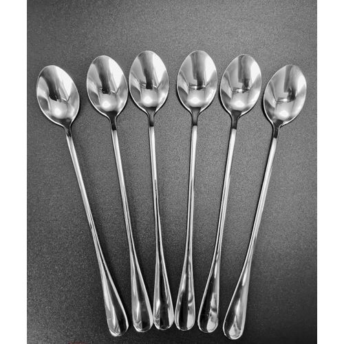 6-Piece Long Teaspoon Set – Stainless Steel Silver Spoons for Coffee, Tea, Desserts & Tall Glass Drinks – Durable & Elegant Tableware
