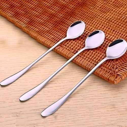 6-Piece Long Teaspoon Set – Stainless Steel Silver Spoons for Coffee, Tea, Desserts & Tall Glass Drinks – Durable & Elegant Tableware