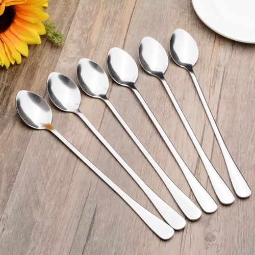 6-Piece Long Teaspoon Set – Stainless Steel Silver Spoons for Coffee, Tea, Desserts & Tall Glass Drinks – Durable & Elegant Tableware
