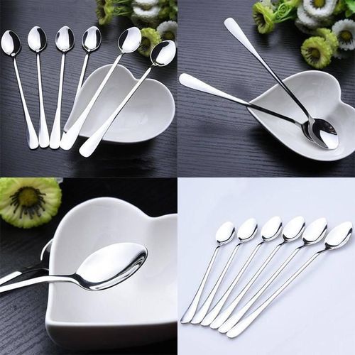 6-Piece Long Teaspoon Set – Stainless Steel Silver Spoons for Coffee, Tea, Desserts & Tall Glass Drinks – Durable & Elegant Tableware