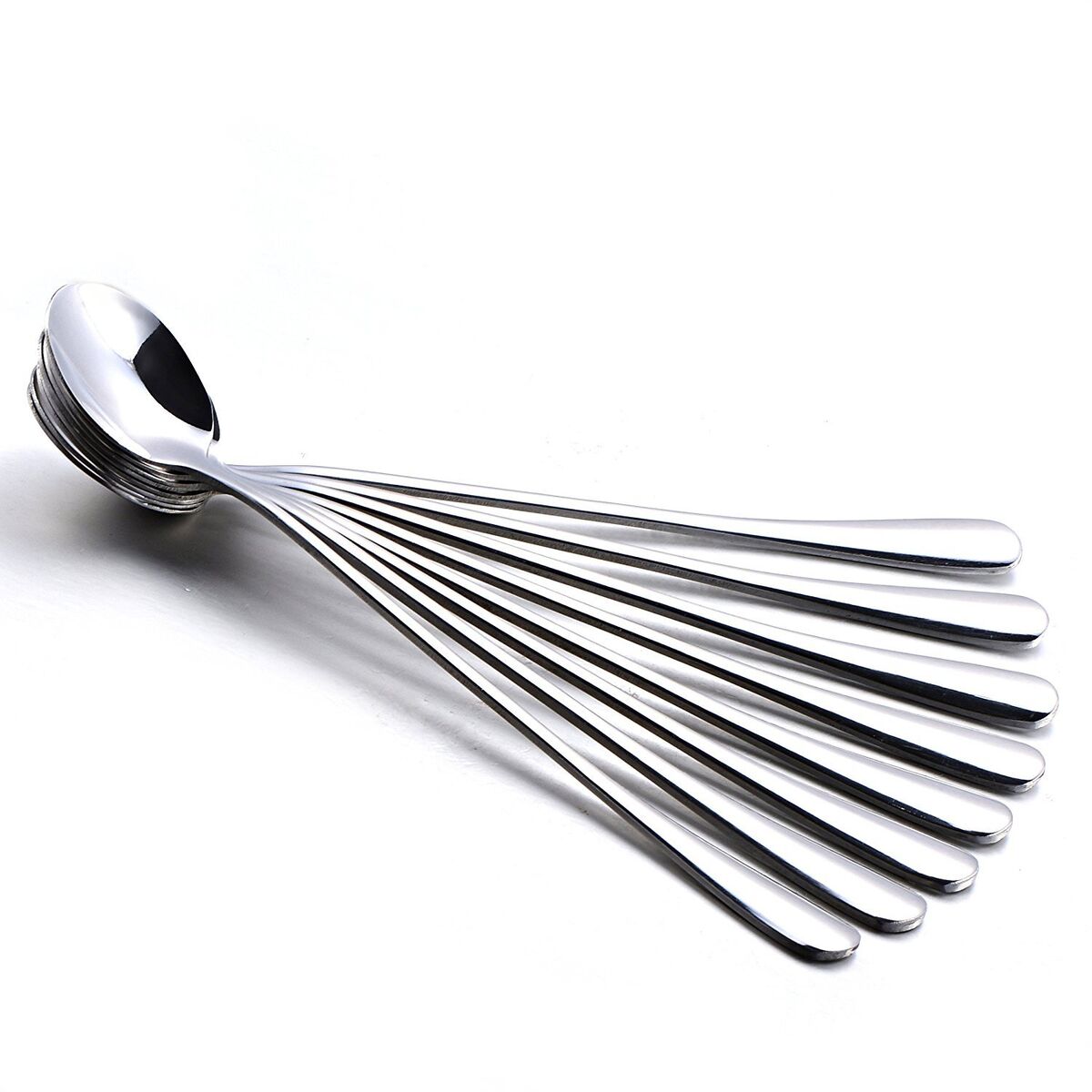 6-Piece Long Teaspoon Set – Stainless Steel Silver Spoons for Coffee, Tea, Desserts & Tall Glass Drinks – Durable & Elegant Tableware