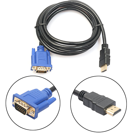 HDMI to VGA Cable 1.5M – Digital to Analog Video Converter for Laptops, PCs and Desktops, Supports 1080p HD Display, Plug and Play Design, Durable Cable for Monitors and Projectors