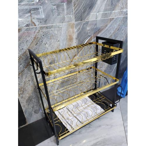 3 Layer Black and Gold Dishrack – Stylish Three Tier Kitchen Dish Drying Rack with Spacious Storage Levels, Durable Metal Frame, Space Saving Design for Plates, Cups and Utensils