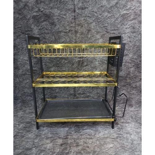 3 Layer Black and Gold Dishrack – Stylish Three Tier Kitchen Dish Drying Rack with Spacious Storage Levels, Durable Metal Frame, Space Saving Design for Plates, Cups and Utensils