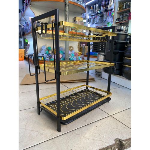 3 Layer Black and Gold Dishrack – Stylish Three Tier Kitchen Dish Drying Rack with Spacious Storage Levels, Durable Metal Frame, Space Saving Design for Plates, Cups and Utensils