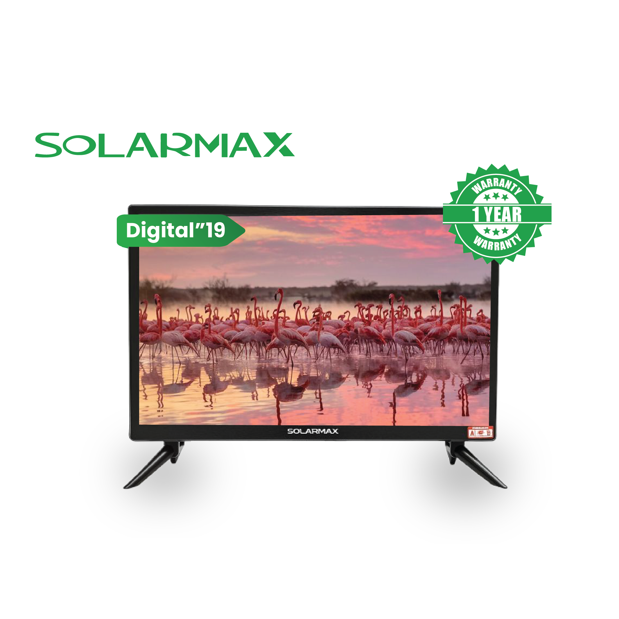 Solarmax 19″ LED DIGITAL TV — HD DISPLAY WITH AC/DC POWER, DVB-T2 TUNER & MULTI-PORT CONNECTIVITY,  1 Year Warranty