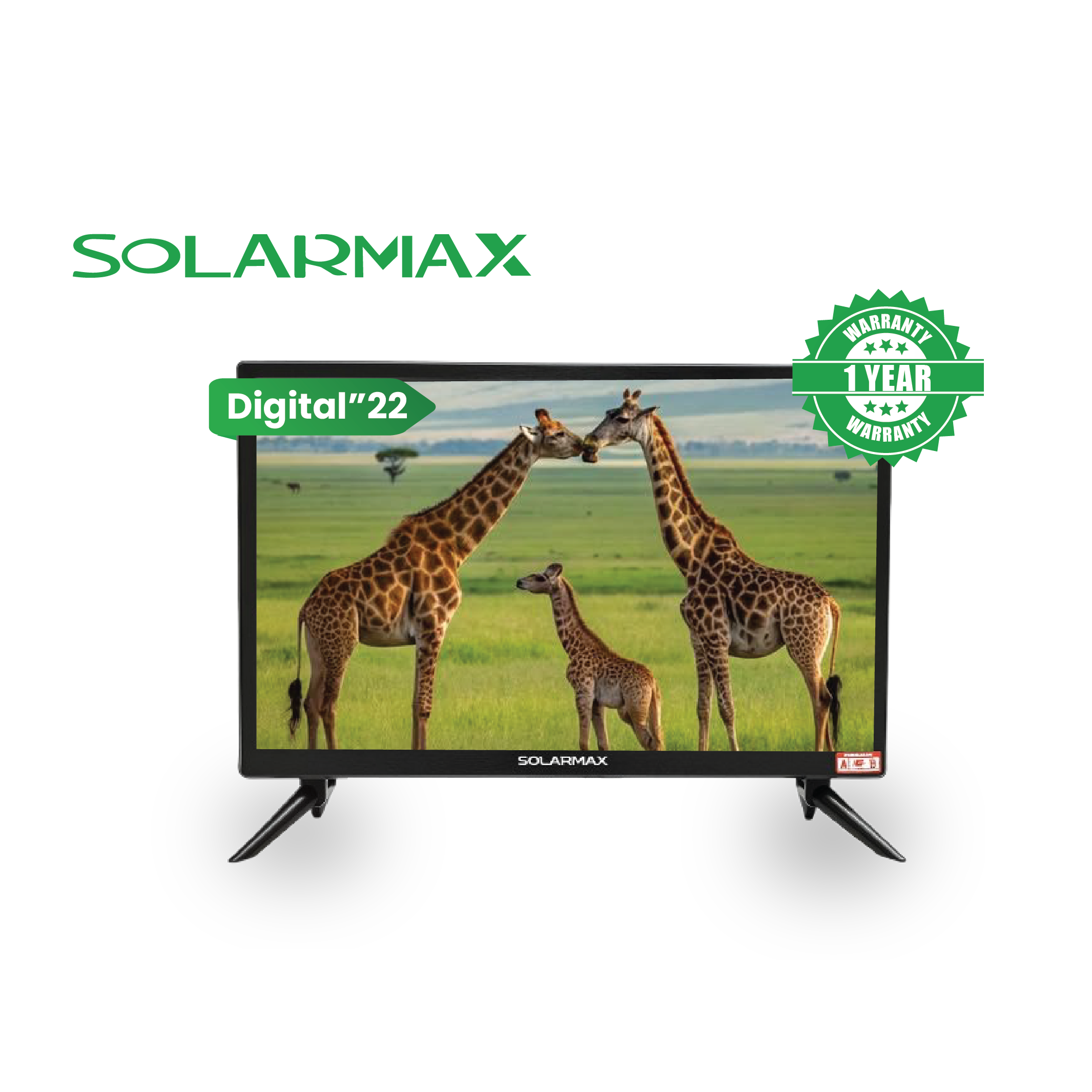 Solarmax 22″ LED DIGITAL TV — HD DISPLAY WITH AC/DC POWER, DVB-T2 TUNER & MULTI-PORT CONNECTIVITY,  1 Year Warranty
