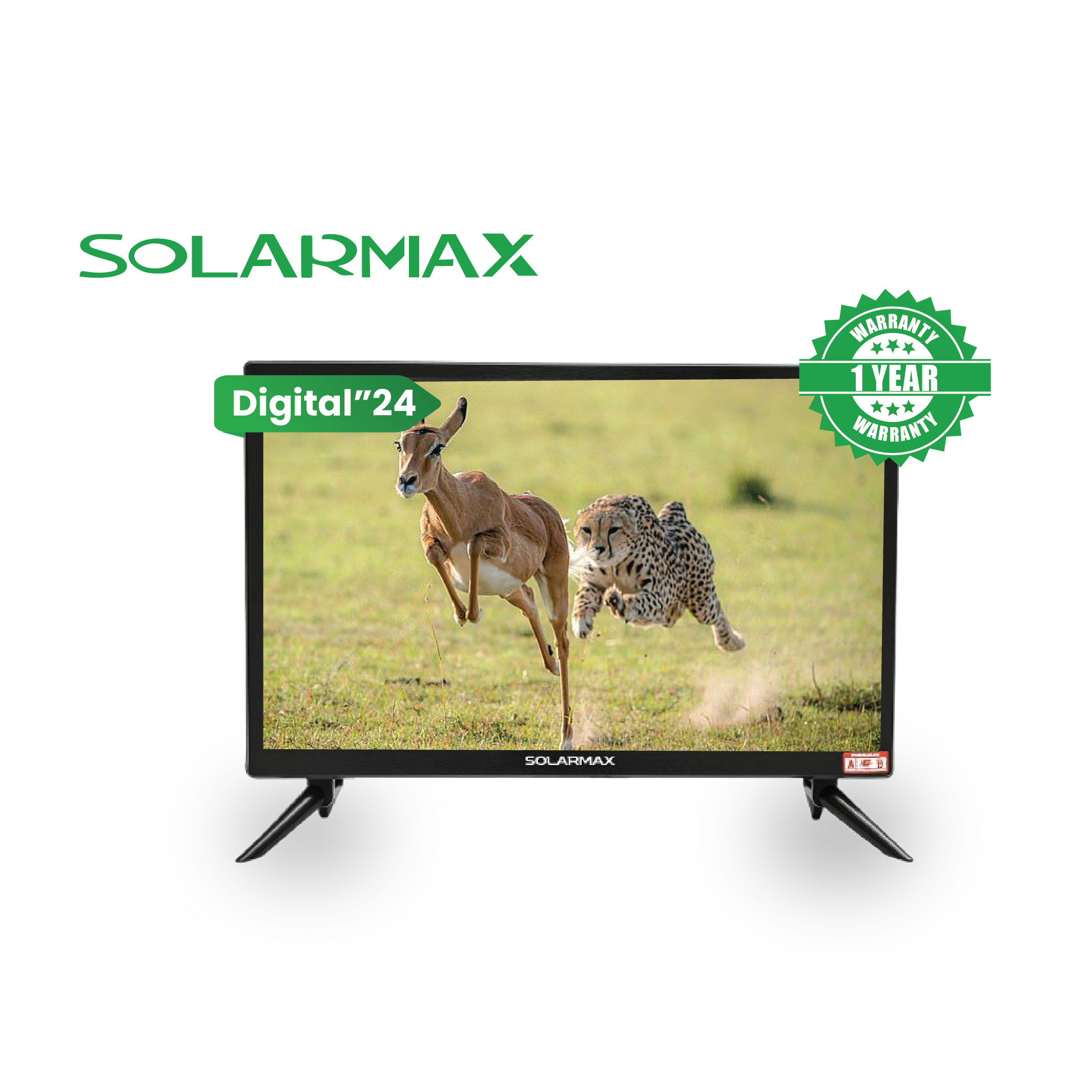 Solarmax 24″ LED DIGITAL TV — HD DISPLAY WITH AC/DC POWER, DVB-T2 TUNER & MULTI-PORT CONNECTIVITY,  1Year Warranty