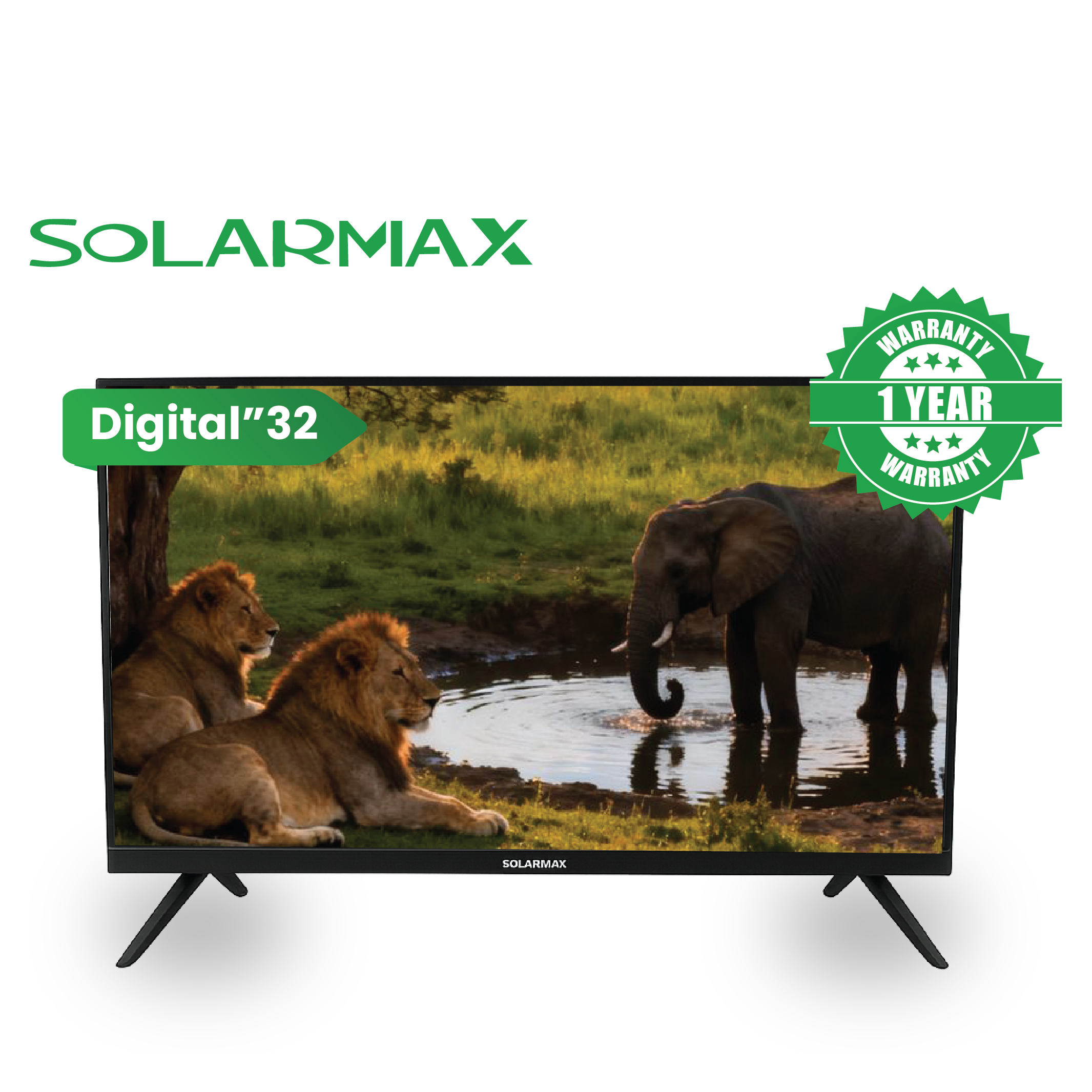 Solarmax 32" Inch Television Frameless Digital LED TV In build tv - This 32" model combines sharp HD digital visuals with durable design—great for home, office, or off-grid setups.