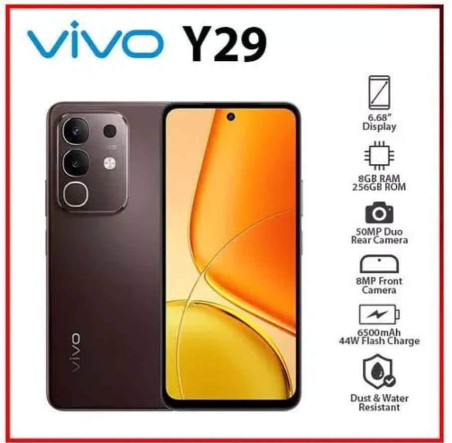 [New Arrivals] Vivo Y29 4G 256GB+8GB 6.68" 120Hz Display 50MP+8MP Camera 6500mAh Battery 44W Fast Charging Dual SIM IP64 Water/Dust Resistant Snapdragon 685 SoC Android 15 AI Smartphone Phones