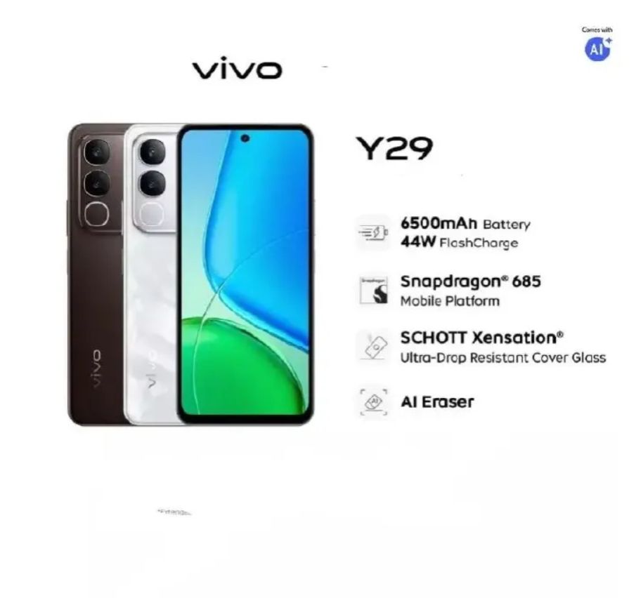 [New Arrivals] Vivo Y29 4G 256GB+8GB 6.68" 120Hz Display 50MP+8MP Camera 6500mAh Battery 44W Fast Charging Dual SIM IP64 Water/Dust Resistant Snapdragon 685 SoC Android 15 AI Smartphone Phones