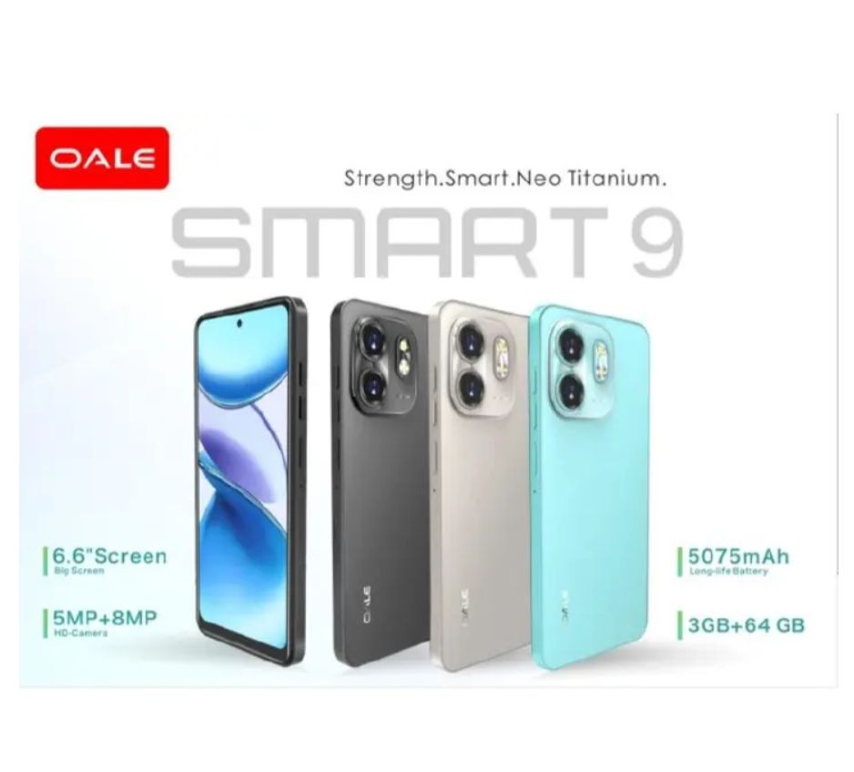 Hot🔥limited deal hurry]Oale Smart 9 64GB+3GB 6.7" 120Hz Display 13MP+8MP Camera 5000mAh Battery 10W Charge IP54 Dust And Water Resistant Fingerprint Unlock MTK Helio G81 Android Smartphone
