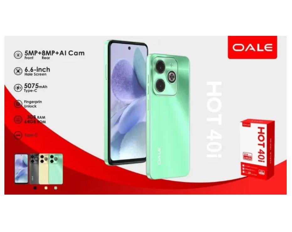 Oale Hot 40i 64GB+3GB 6.7" 120Hz Display 13MP+8MP Camera 5000mAh Battery 10W Charge IP54 Dust And Water Resistant Fingerprint Unlock MTK Helio G81 Android Smartphone