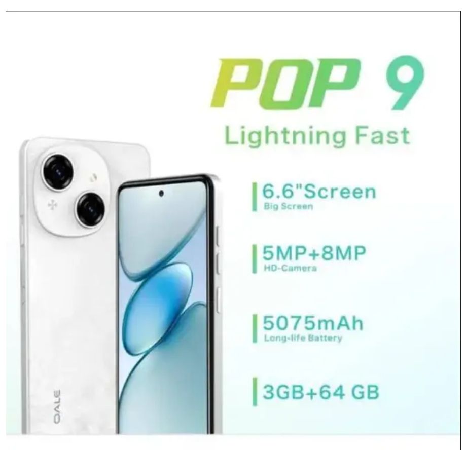 Oale Pop 9 64GB+3GB 6.7" 120Hz Display 13MP+8MP Camera 5000mAh Battery 10W Charge IP54 Dust And Water Resistant Fingerprint Unlock MTK Helio G81 Android Smartphone