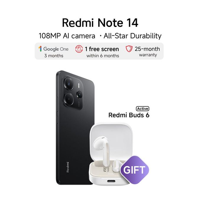 [Super Brand] XIAOMI Redmi Note 14 8GB RAM+256GB ROM 6.67" AMOLED 120Hz Display 108MP + 20MP Camera MTK Helio G99 Ultra Chipset 5500mAh 33W Battery IP54 Fingerprint Android 14 2yr Wrrty DualSIM Phone