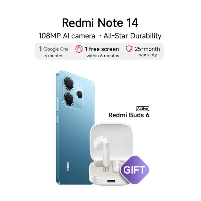 [Super Brand] XIAOMI Redmi Note 14 8GB RAM+256GB ROM 6.67" AMOLED 120Hz Display 108MP + 20MP Camera MTK Helio G99 Ultra Chipset 5500mAh 33W Battery IP54 Fingerprint Android 14 2yr Wrrty DualSIM Phone
