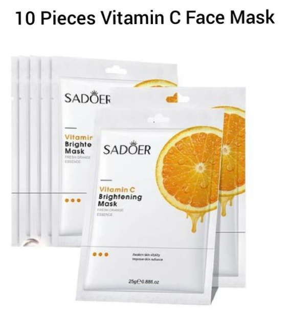 SADOER 10 Pieces Vitamin C Brightening Revitalize Face Mask, an alternative to garnier, with a  Fresh Orange scent Facial Sheet Mask