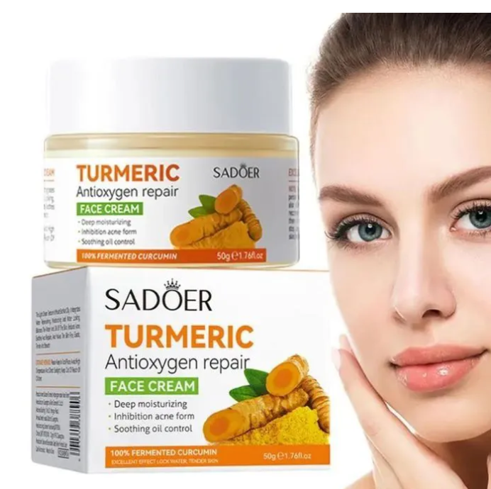 SADOER Glow Set 3 In 1, Vitamin C + Turmeric Cream + Tumeric Soap, Moisturzing,Anti-age, Fade Spots Anti-acne & Oil Control Combination Smoothing Deep Hydration,Inhibits Acne Formation,fades acnemarks