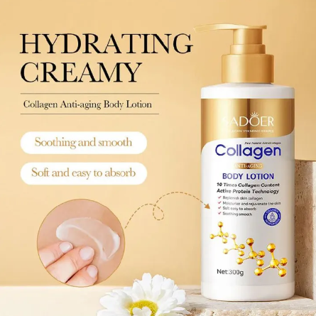 SADOER Collagen Body, Hand & Neck Lotion 10X More Youthful Skin! Say goodbye to wrinkles & dryness. Achieve smooth, firm, glowing skin with our best-selling anti-aging formula Moisturizing antiwrinkle