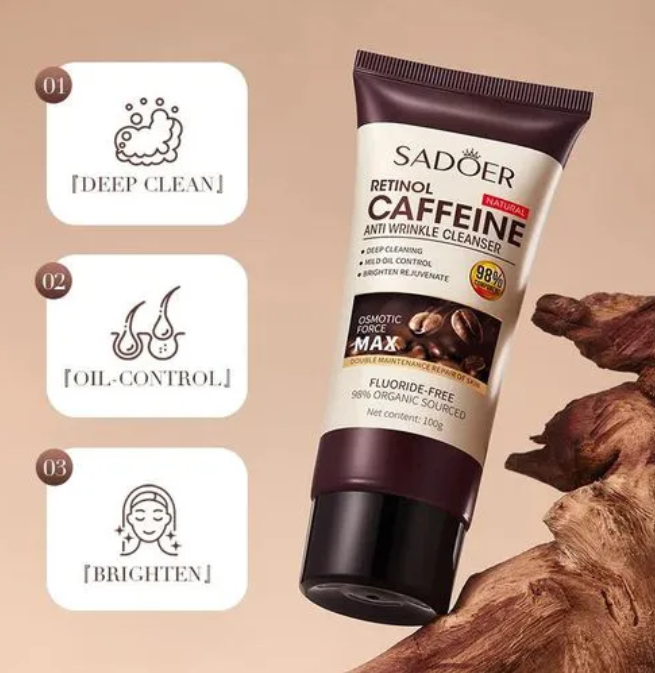SADOER Retinol Caffeine Anti-Wrinkle Foam Face Cleanser 100g Deep Cleansing Brightening Facial Wash for Fine Lines, Oil Control, Hydration  Youthful Skin works like collagen & Vitamin C, antiaging