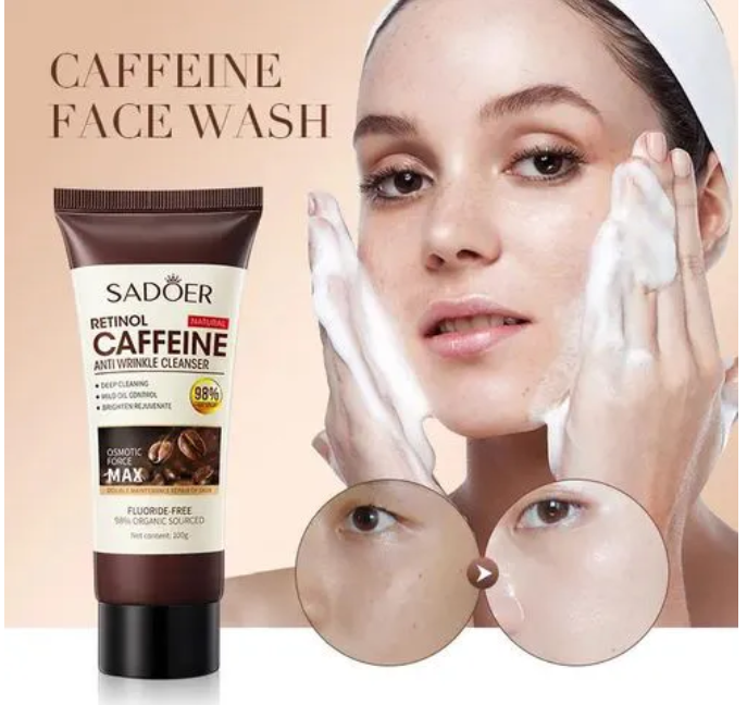 SADOER Retinol Caffeine Anti-Wrinkle Foam Face Cleanser 100g Deep Cleansing Brightening Facial Wash for Fine Lines, Oil Control, Hydration  Youthful Skin works like collagen & Vitamin C, antiaging