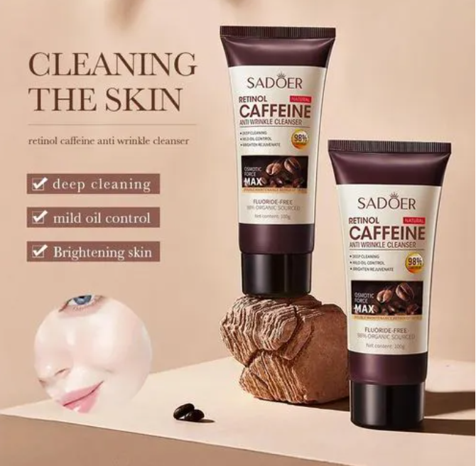 SADOER Retinol Caffeine Anti-Wrinkle Foam Face Cleanser 100g Deep Cleansing Brightening Facial Wash for Fine Lines, Oil Control, Hydration  Youthful Skin works like collagen & Vitamin C, antiaging