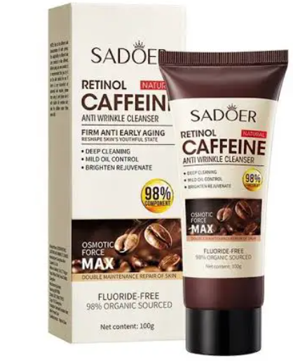 SADOER Retinol Caffeine Anti-Wrinkle Foam Face Cleanser 100g Deep Cleansing Brightening Facial Wash for Fine Lines, Oil Control, Hydration  Youthful Skin works like collagen & Vitamin C, antiaging