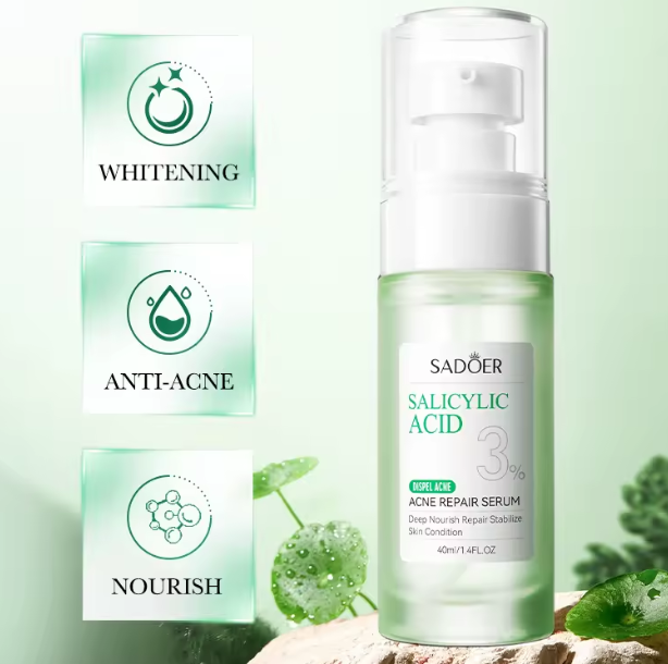 SADOER Clear Defense 4-in-1 Acne Repair & darkspots clearing starter Set – 3% Salicylic Acid Cleanser, Acne Repair Serum & Cream + SPF 50 Sunscreen with Amino Acids, Soothing Repair Care, niacinamide