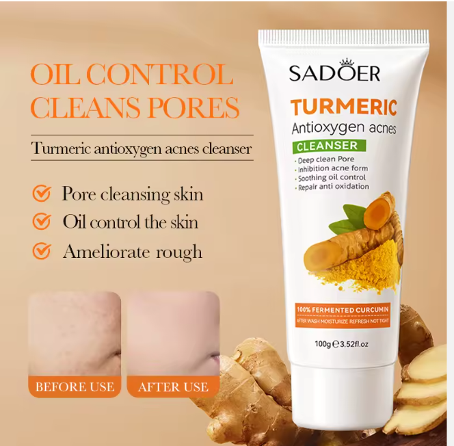 SADOER Turmeric ClearRadiance 7-in-1 Acne Defense Skincare Set – Turmeric Cleanser, Vitamin C Serum, Toner, Moisturizing Cream, Turmeric Soap, Bamboo Charcoal Blackhead Mask + SPF 50 PA+++ Sunscreen
