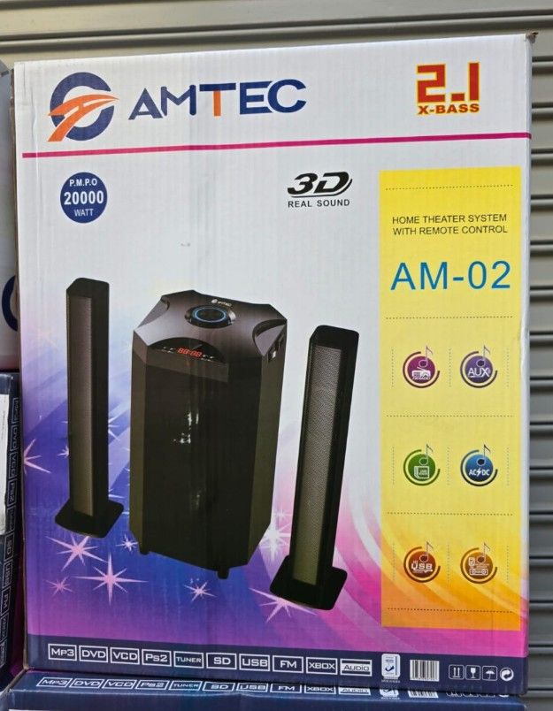 AMTEC AM-02 2.1-CHANNEL TALLBOY SPEAKER SYSTEM WITH SUPER BASS & 20,000W PMPO
