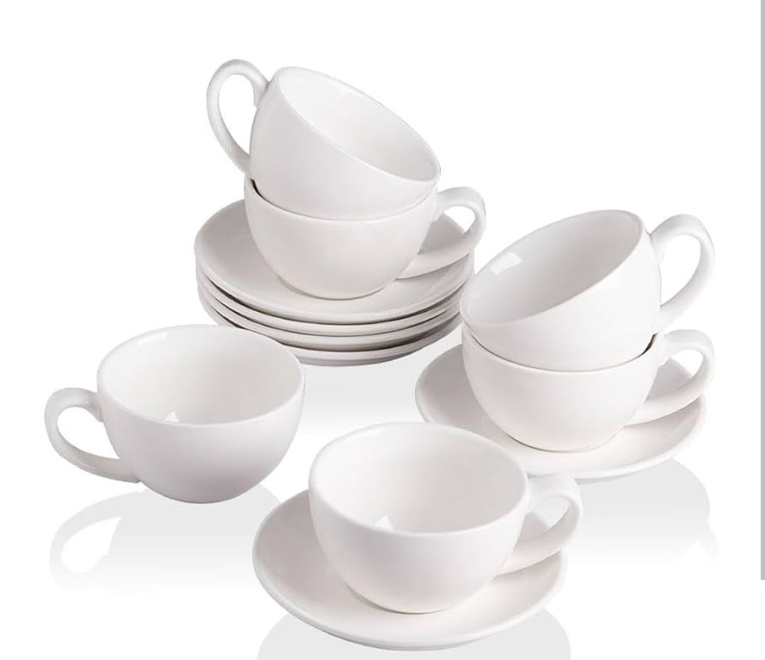 12 piece classy ceramic cups with saucer Set Of 6 Swags Cups White Ceramic Mug Coffee Cup And Saucer Set Milk Tea Cups Wave Coffee Mug Office Afternoon Tea Cup Milk Cups Tea Mugs
