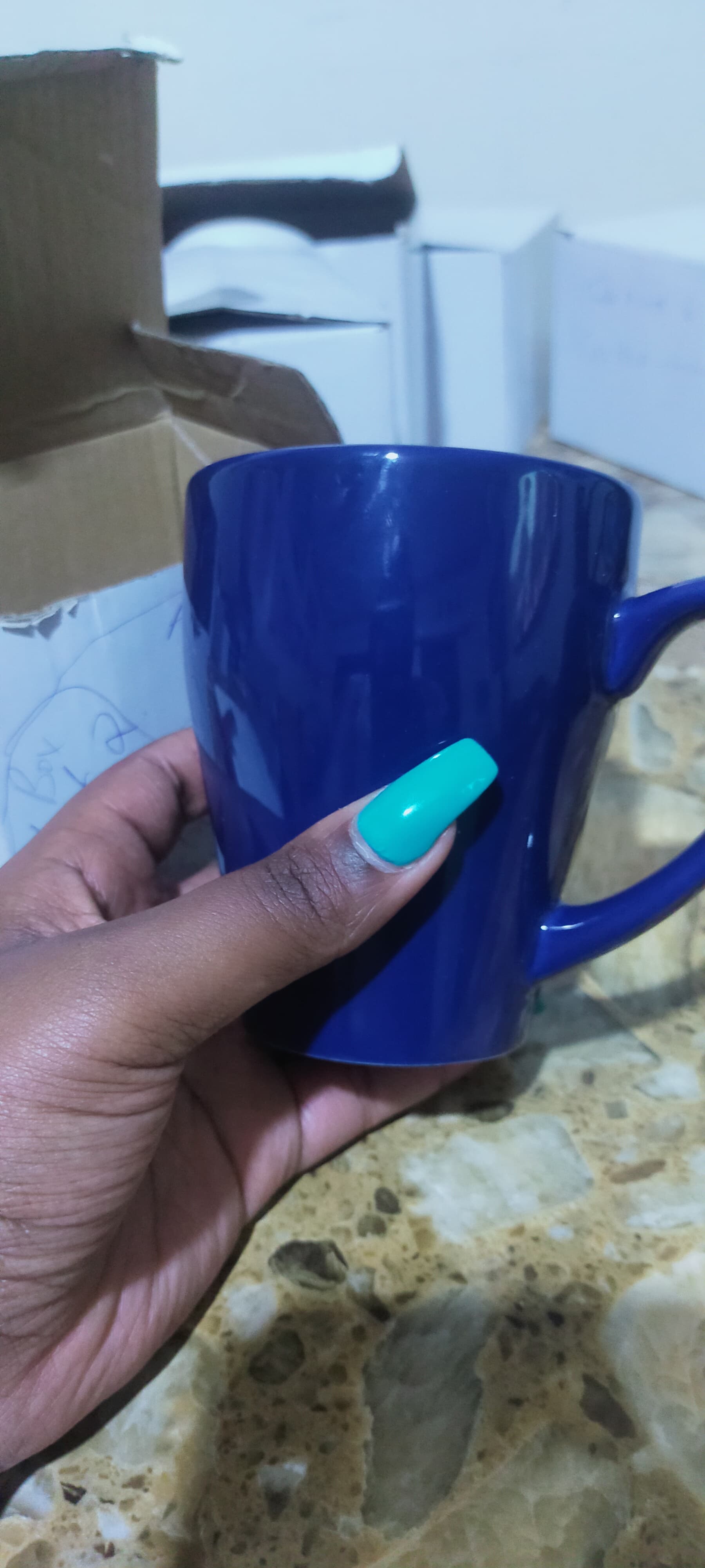 6 Pcs Classic Ceramic Cups/mugs.Blue💙Elevate your sipping experience with this elegant ceramic mug featuring a V shaped design. Perfect for coffee, tea, or hot chocolate,