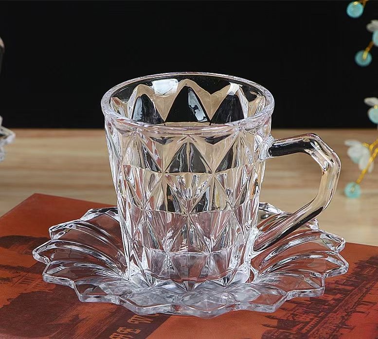 Glass coffee set, High quality 12 piece beautiful Tea and coffee cups, used with both cold and hot beverages with saucers plain and an amazing experience.   Pick your pick today