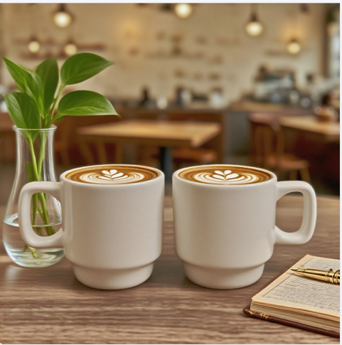 Coffee Mugs Set of 6,  Ceramic Coffee Cups with Comfortable Handle, Classic White Mug for Men and Women, Tea Cup Set for Latte, Cappuccino, Milk, Dishwasher and Microwave Safe