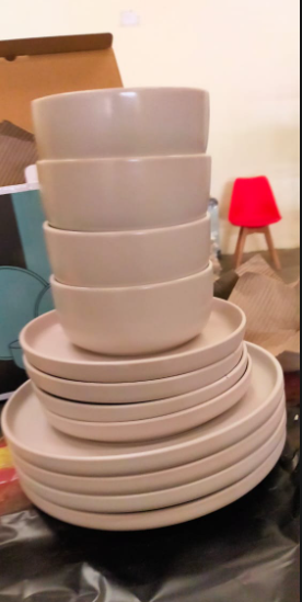 12 Pcs Ceramic Dinnerware Set Includes 4 Dinner Plates 4 Side Plates 4 Bowls. Elegant Minimalist Design, Durable and Easy to Clean