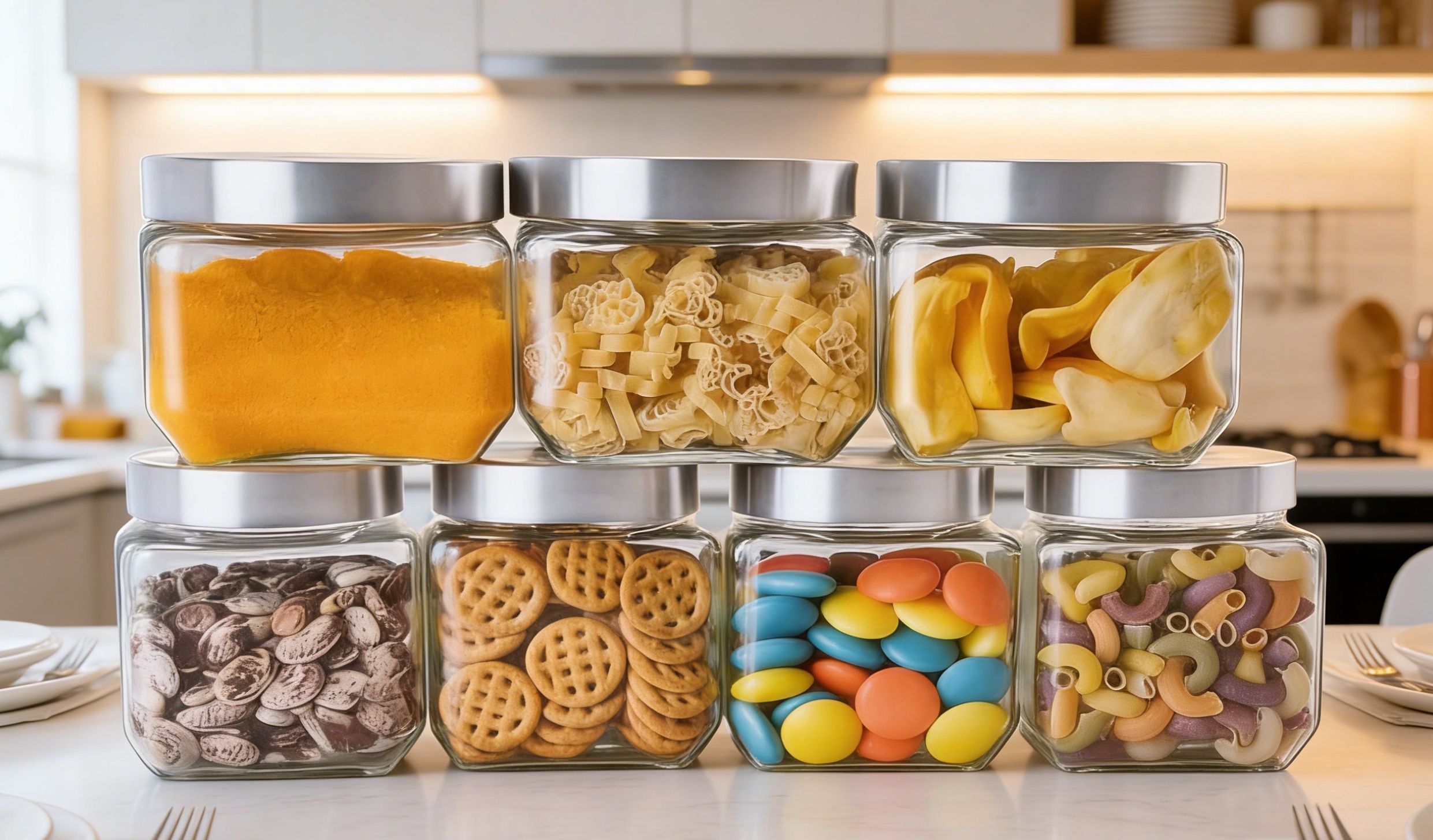 🔥PRICE OFFER🔥🌽 piece Durable clear glass jar for easy visibility, Airtight silver lids to keep food fresh longer.suitable for dry foods & snacks Elegant design to enhance your kitchen storage