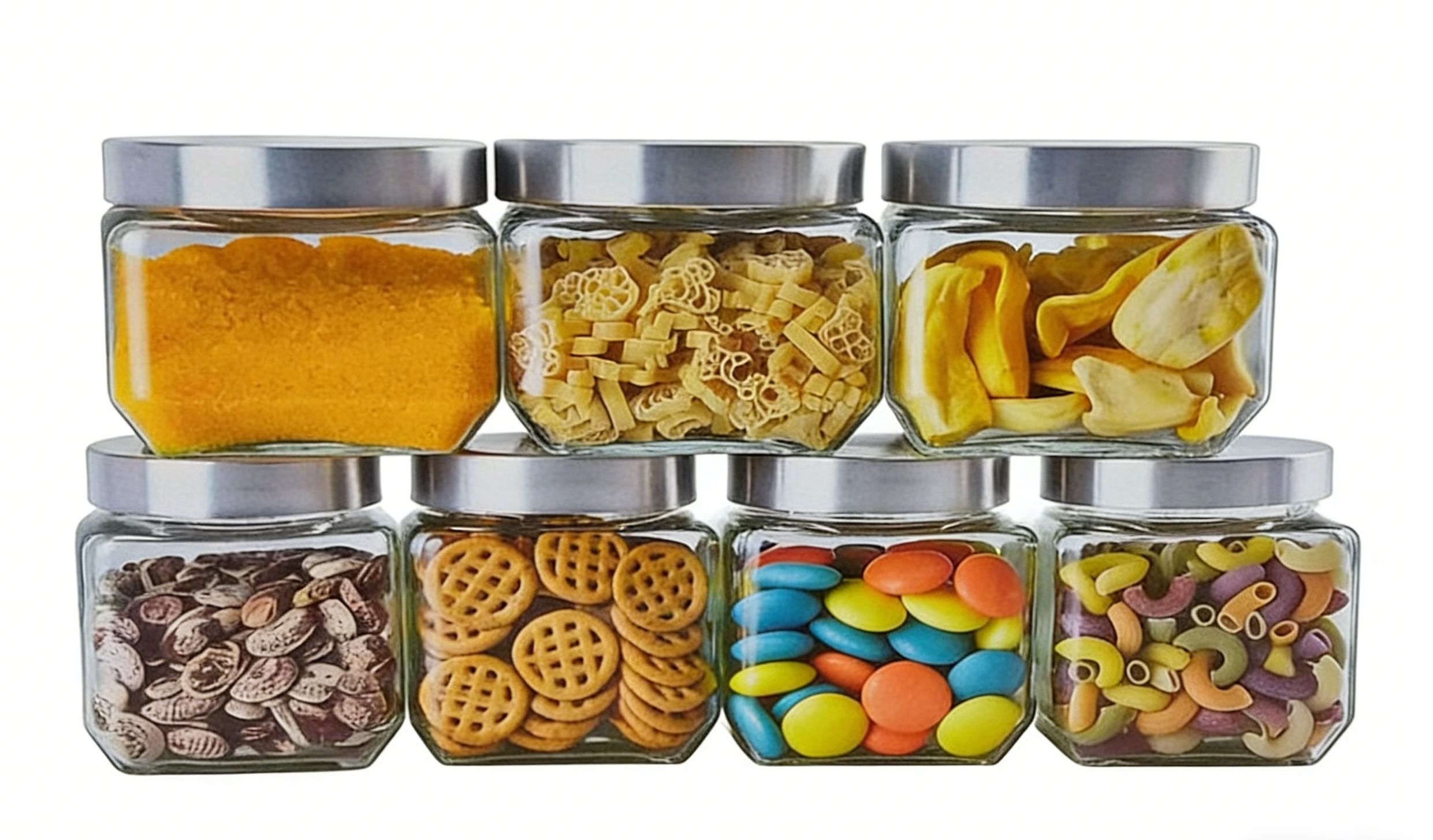 🔥PRICE OFFER🔥🌽 piece Durable clear glass jar for easy visibility, Airtight silver lids to keep food fresh longer.suitable for dry foods & snacks Elegant design to enhance your kitchen storage