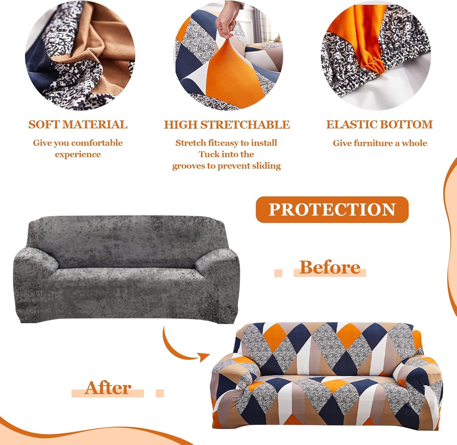 1/2/3/4 Seater Five Solid Colours Stretch Sofa Slipcover Sofa Covers for Kids Furniture Protection Fabric Pattern Elastic Chair Armchair Couch Cover Single Double Triple Quadruple With free pillowcase