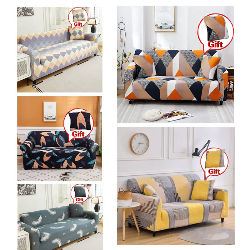1/2/3/4 Seater Printed pattern Stretch sofa cover Soft with elastic for children Furniture protection sofa set Single Double Triple Quadruple  Elastic Chair Armchair Couch Cover With free pillowcase