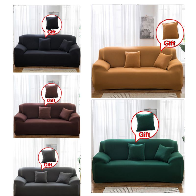 1/2/3/4 Seater Five Solid Colours Stretch Sofa Slipcover Sofa Covers for Kids Furniture Protection Fabric Pattern Elastic Chair Armchair Couch Cover Single Double Triple Quadruple With free pillowcase