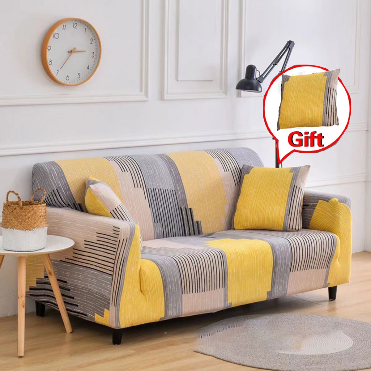 1/2/3/4 Seater Printed pattern Stretch sofa cover Soft with elastic for children Furniture protection sofa set Single Double Triple Quadruple  Elastic Chair Armchair Couch Cover With free pillowcase