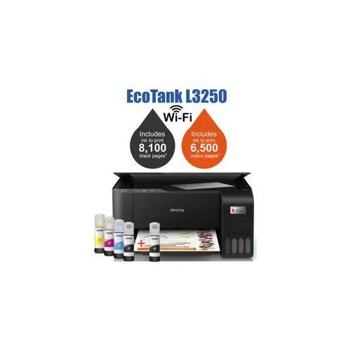 {With inks} Brand New Epson Office Printer | Epson L3250 ECOTANK Printer Black in Color, Print, Scan, Copy and Wireless| All in one Office Printer | Portable and Easy to Install and Print