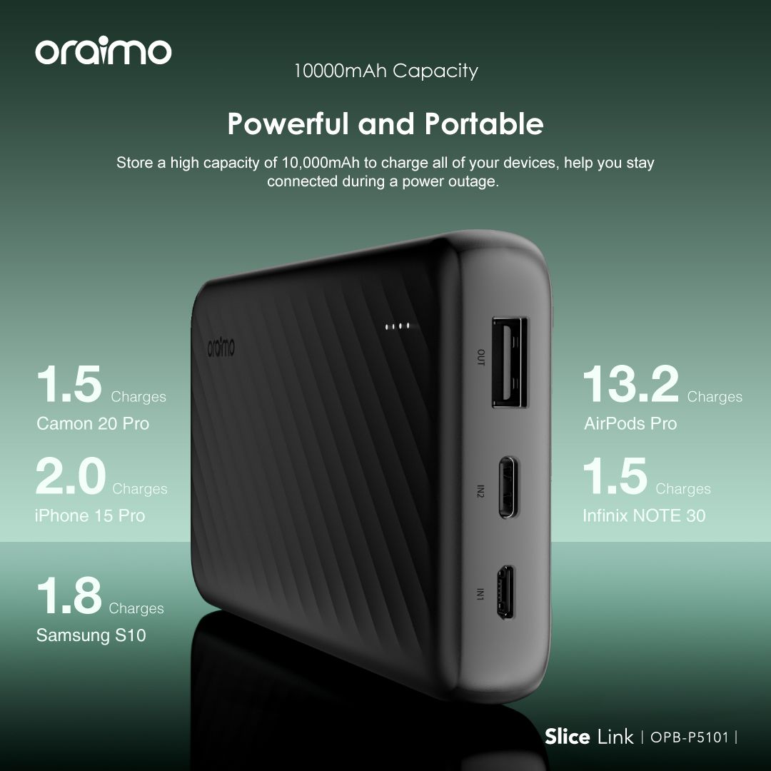 oraimo Slice Link 10000mAh 12W Power Bank