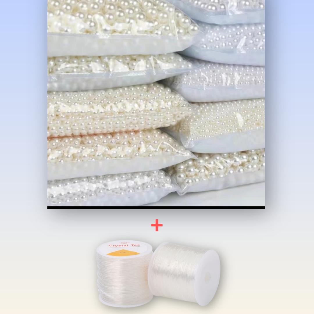 500g, 8mm pearl  round beads(1700pcs) and a 100m clear elastic thread for making bracelets necklaces,chokers and other Jewelry accessories.